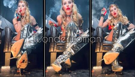 WonderWoman use the villain looser as her human ashtray (POV)