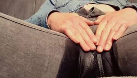 BBW moaning from extreme pee desperation, jeans wetting and masturbating