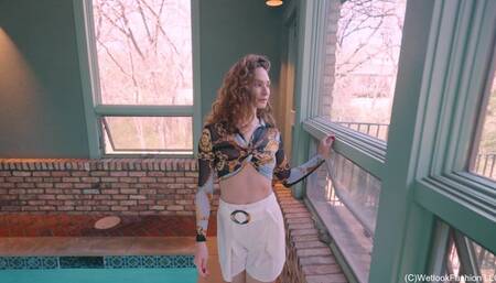 Lilith Relaxing in the Pool Wearing Shorts, Top and Heels