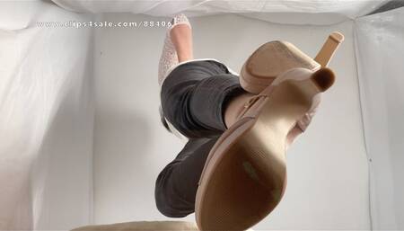 A Crushing Dream in white High Heels - Upskirt POV Underglass Views on white Heels and Nylons crushing some flowers - Shoefetish