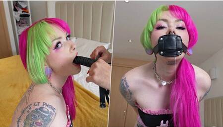 Mimi's Intense Struggle: Choking and Drooling Through the Penis Gag! (FullHD)