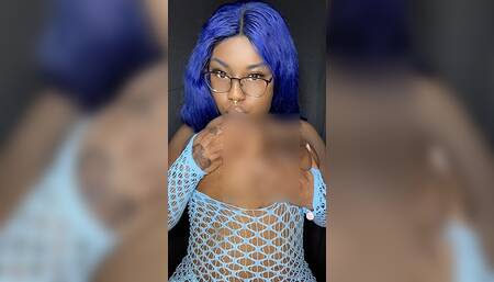 Blue Ebony Girl Sucks And Bites Her Tits