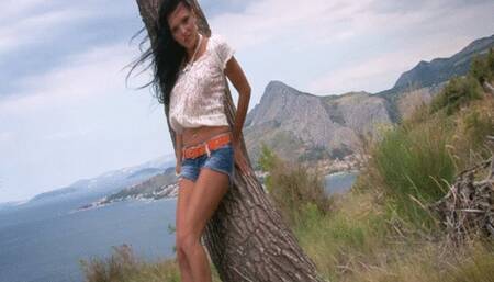 851 brunette Ema Black in nature masturbate