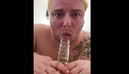 Fat hairy trans guy sucks and rides dildos