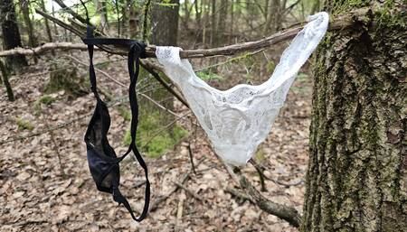Thong found in the forest and cum covered