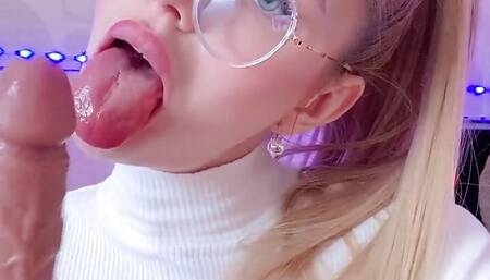 Deep Throat From a Sexy Blonde with Glasses