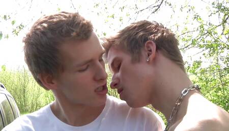 Sexy horny blondies passionately fucking on the lawn