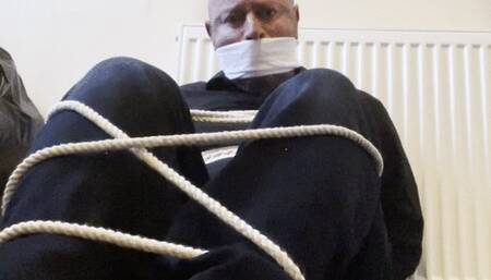 Detective CleaveGagged held in a Room Black Shirt and Trussed up and OTM Gagged