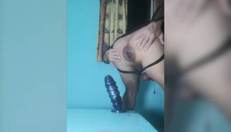 Opening my anus with my giant dildo