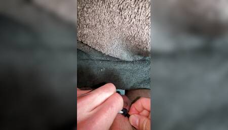 POV putting big dick in flat chastity cage with urethral plug Pt.2