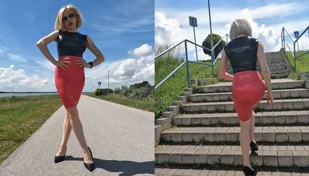 Katay oiling latex and walking outdoors