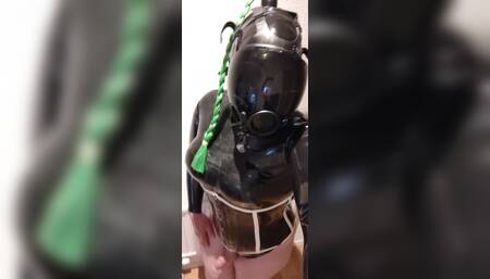 Masturbation with gas mask and black latex