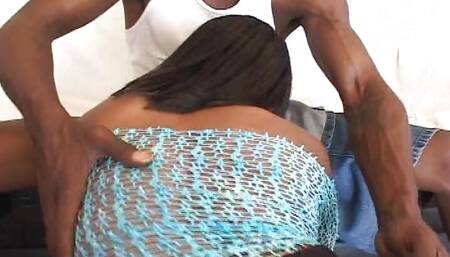 Busty black hoe eats cum after hot fuck