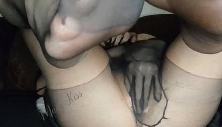 Nylon gloves masturbation!