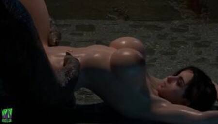 Jill Valentine with perfect tits fucks big monster