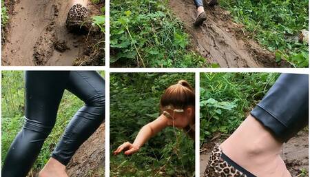 EXCLUSIVE PREMIERE: IN BALLET FLATS ON SLIPPERY AND MUDDY SLOPE HILL