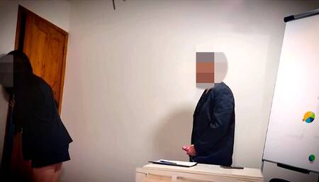 Secretary gets sperm in her mouth in the office.