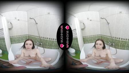 Naked horny girl Alexa Mills sucks dick and fucks in the bathroom in VR.