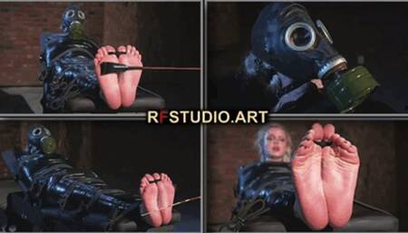 Astrid Deprived in Tight Wrapping with Harness Ball Gag and Gas Mask - Intense Bastinado (UHD 4K MP4)