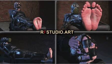 Astrid Deprived in Tight Wrapping with Harness Ball Gag and Gas Mask - Intense Bastinado (FULL HD MP4)