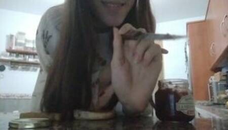 Giantess makes a sandwich and you are a ingredient.