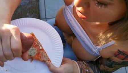 Wild food porn fantasy. Eating my pizza with cum topping. WetKelly