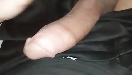 Massaging and stroking my big cock before bed