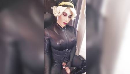 Blonde trans with big cock smokes a long cigarette and strokes for you