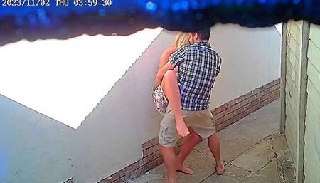 Surveillance Camera Captures Amateur Couple Having Passionate Encounter Outside Restaurant