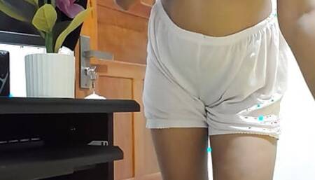 Cute indian girl changing clothes and fifingerings at home alone
