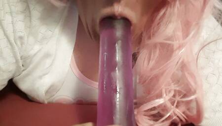 Practice Practice Practice- Amateur Sissy CD swallows HUGE dildo