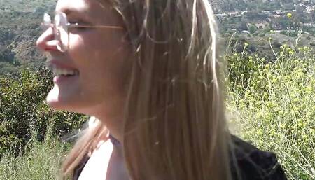 Hanging out with amateur babe Riley Rose on the beach and getting head on the road POV