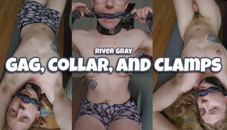 Gag Collar And Clamps Submissive Trans Man