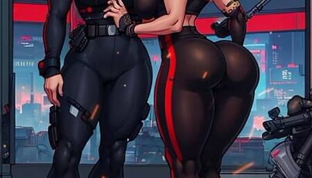Hot babe cyberpunk firefighter