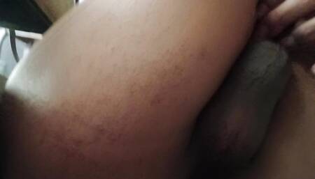 Cute latina femboy with pretty feet and small dick riding her huge toy