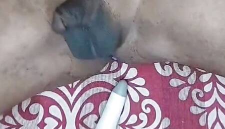 Shemale in thong play with her limp tiny clitty and small balls