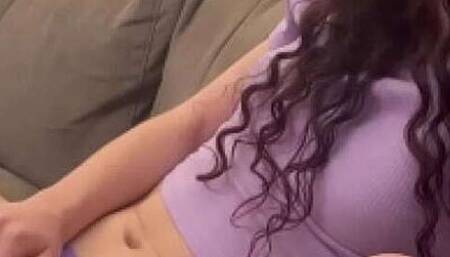 Young amateur Latina, MassySweet, enjoys solo play while watching her friends do the deed