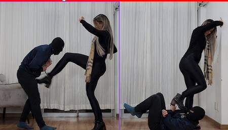 SEXY Queen Lytta Kicks with the tip and sole of her boot hard Because her slave took long to pay for her nails - BALLBUSTING -FEMALE DOMINATION - FOOT DOMINATION - FEMDOM - CBT - HUMILIATION - FOOT SLAVE - BOOTS - (720P)