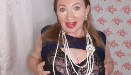 Sophisticated Granny: Huge boobs, Pearls, and Red Lipstick on Nipples