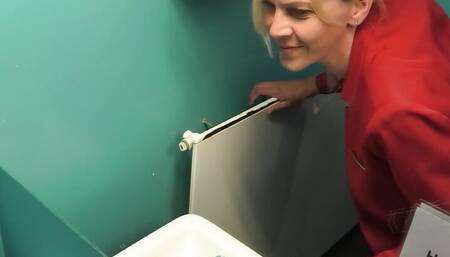Blonde office slut fucked in company toilet!!