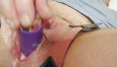 Slide Grant's pink ftm pussy gets creamy with clamps and vibrator