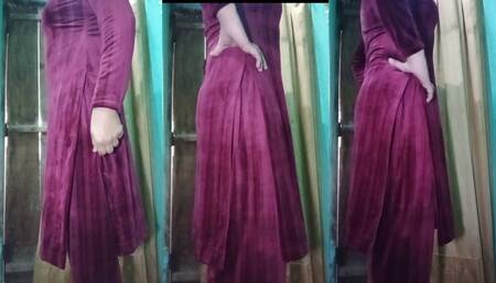 Indian Transgender Gaurisissy looking sexy in pink Salwar Kurta looking like a whore housewife