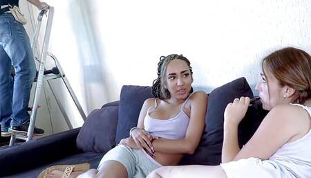 2 Young Latina Babes Interracial Fucking with Older French Guy