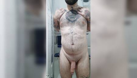 Bear gets hard after a shower