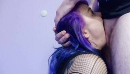 Blue Hair Girl Extreme Sloppy Messy Deepthroat Gagging Facefuck