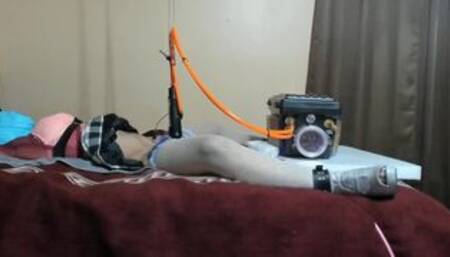 Extreme cum milking device bondage after long term chastity