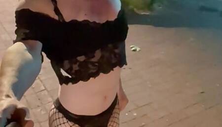 Sexy CD Slut Exposed Ass and Cock in Public