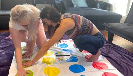 A sexy twister strip game with a lesbian couple