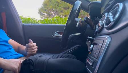 I'm in the car jerking off and a girl passing by helps me cum in public by surprise