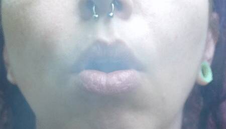 Smoking Morning Outside with Pale Chapped Lips